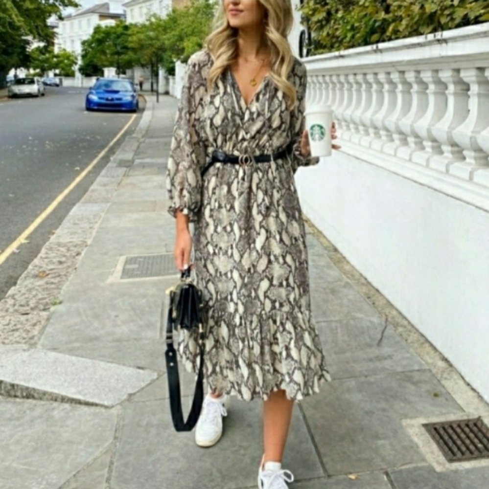 Zara Snake Print Midi Dress Size XS ( No Belt.)